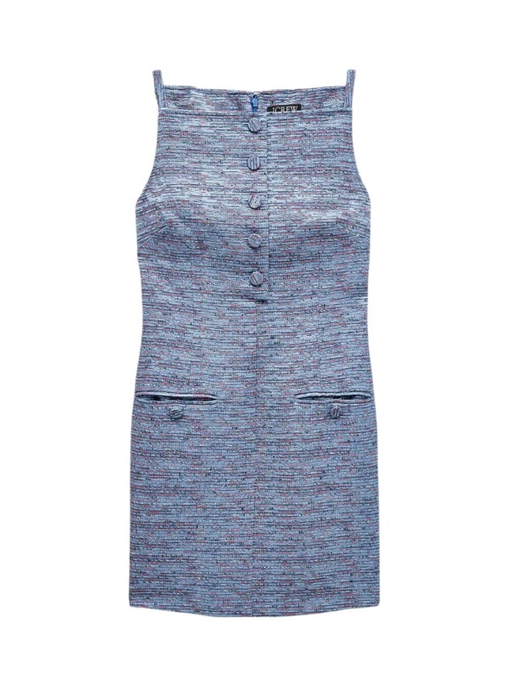 J. Crew Blue tweed mini sheath dress boat neckline wool blend office work cluele
